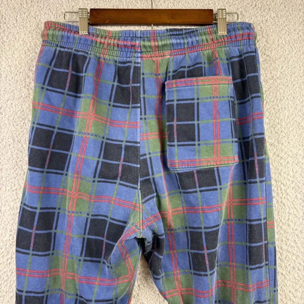 Jordan Flight Pants Mens Large Blue Plaid Fleece Joggers Jumpman Logo Nike